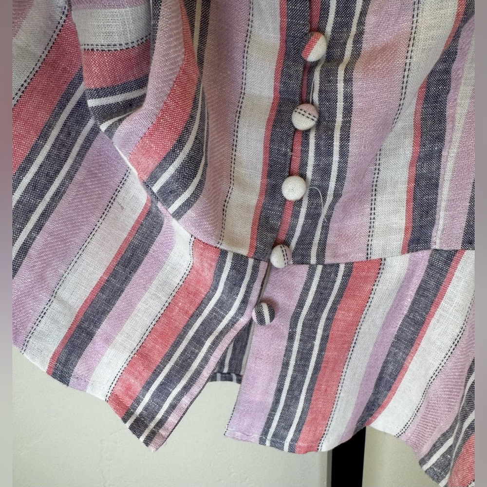 laundry by shelli segal Striped Short Sleeve top Button Down Puff Sleeve Size XS - Picture 4 of 6
